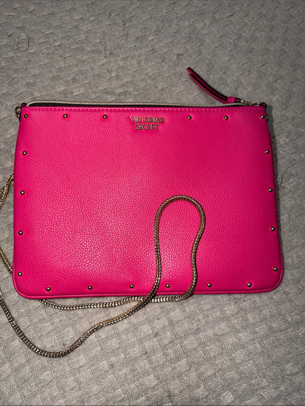 Victoria's Secret Neon Pink Studded Crossbody with Gold Chain